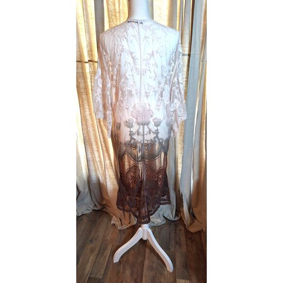 ORAGAMI Floral Lace Brown to Cream BOHO Western Cardigan One Size - Picture 6 of 10